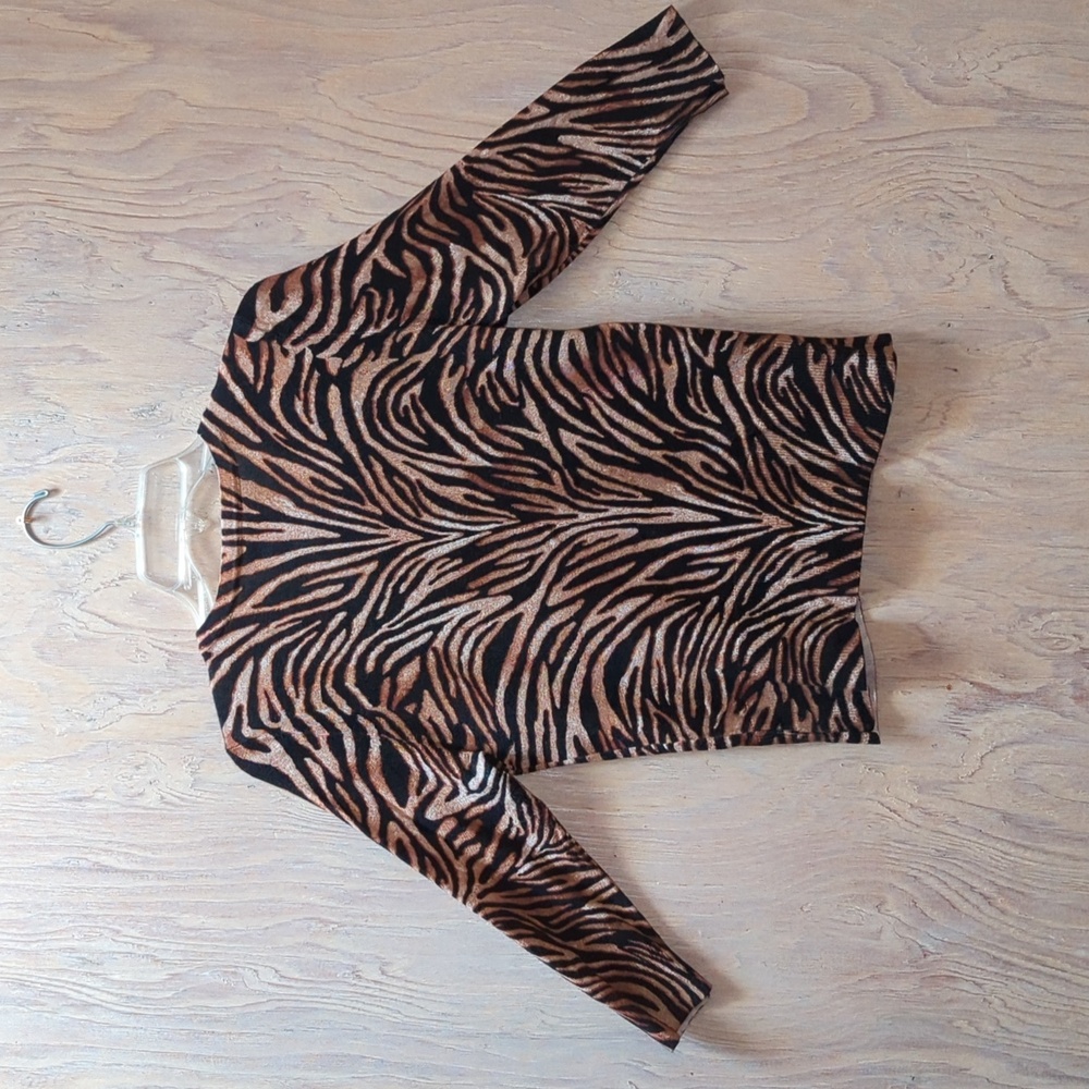 WHBM brown zebra print cardigan with 3/4 sleeve - Picture 2 of 7
